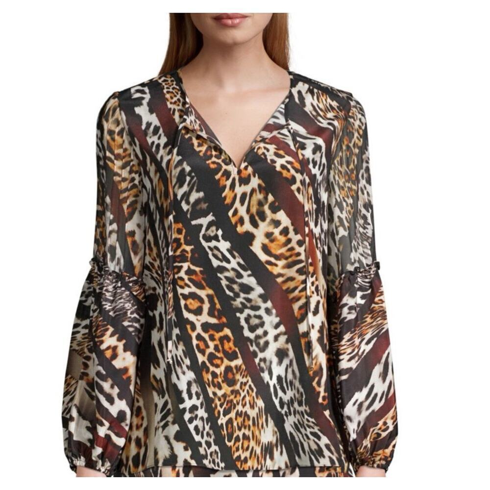 Kobi Halperin Blouse Silk Fallow Mix Leopard Print Embellish Sz S Baddie Core